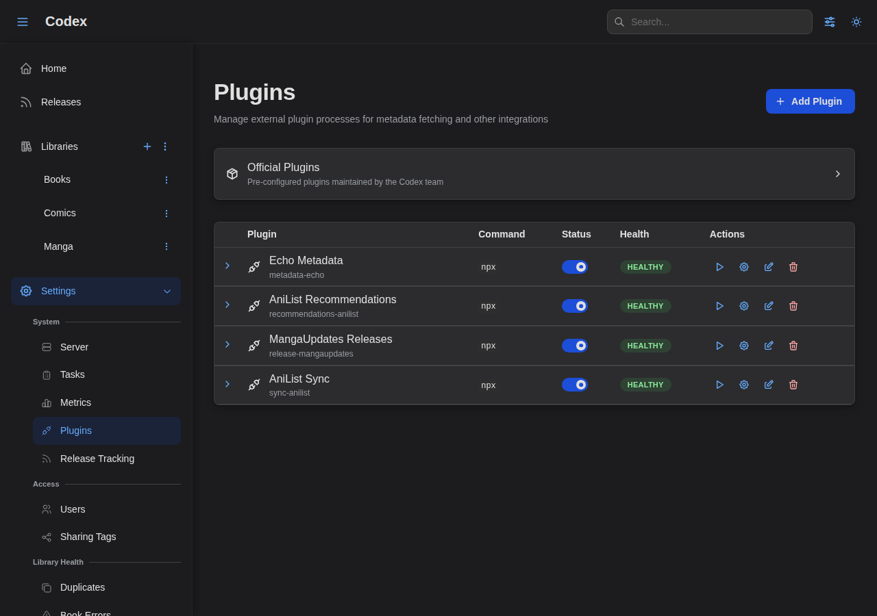 Plugin Settings - Installed Plugins